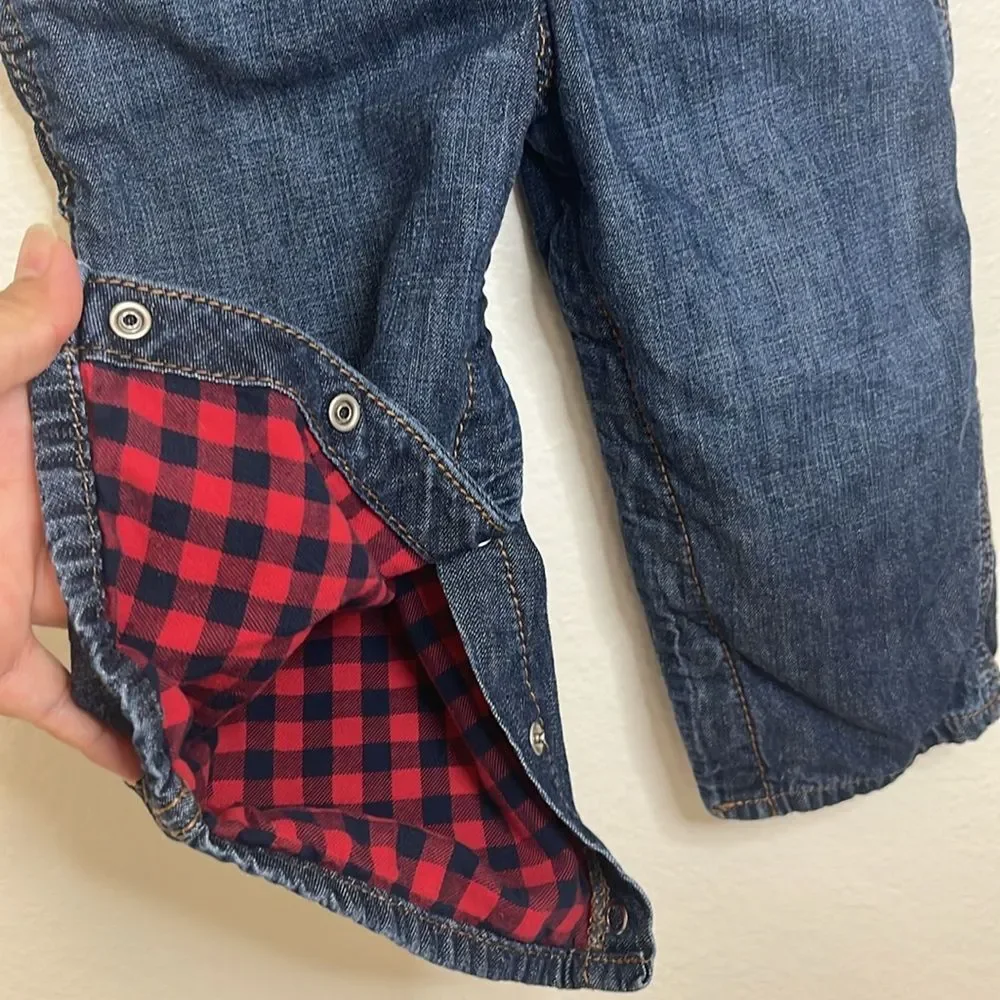 Oshkosh B’Gosh Vestbak Flannel Lined Buffalo Plaid Jean Denim Overalls 24 months